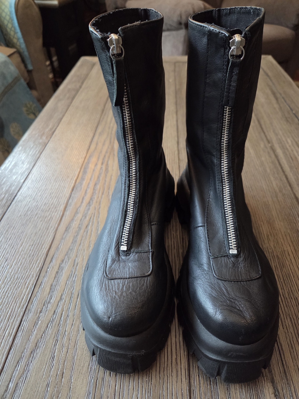 ASOS Chunky Front-Zip Black Ankle Platform Boots EU 39